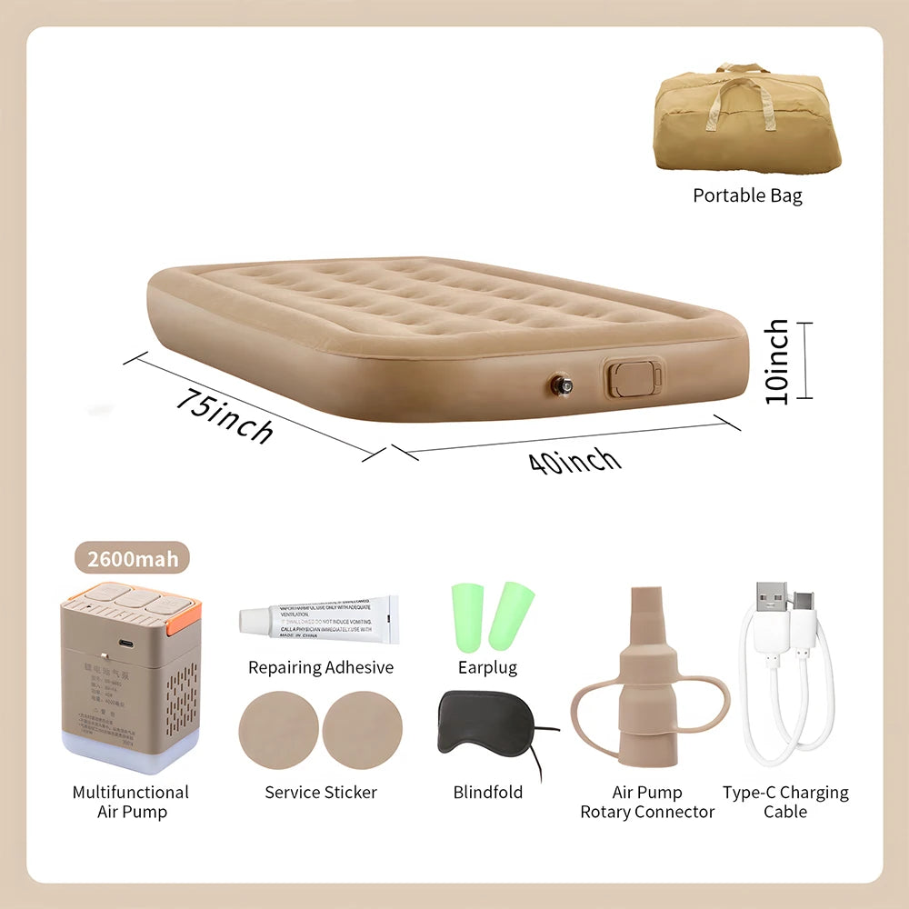 Queen Air Mattress with Built in Pump Upgraded Blow Up Mattress Luxury Flocked Top Airbed, Inflatable Mattress for Camping Guest