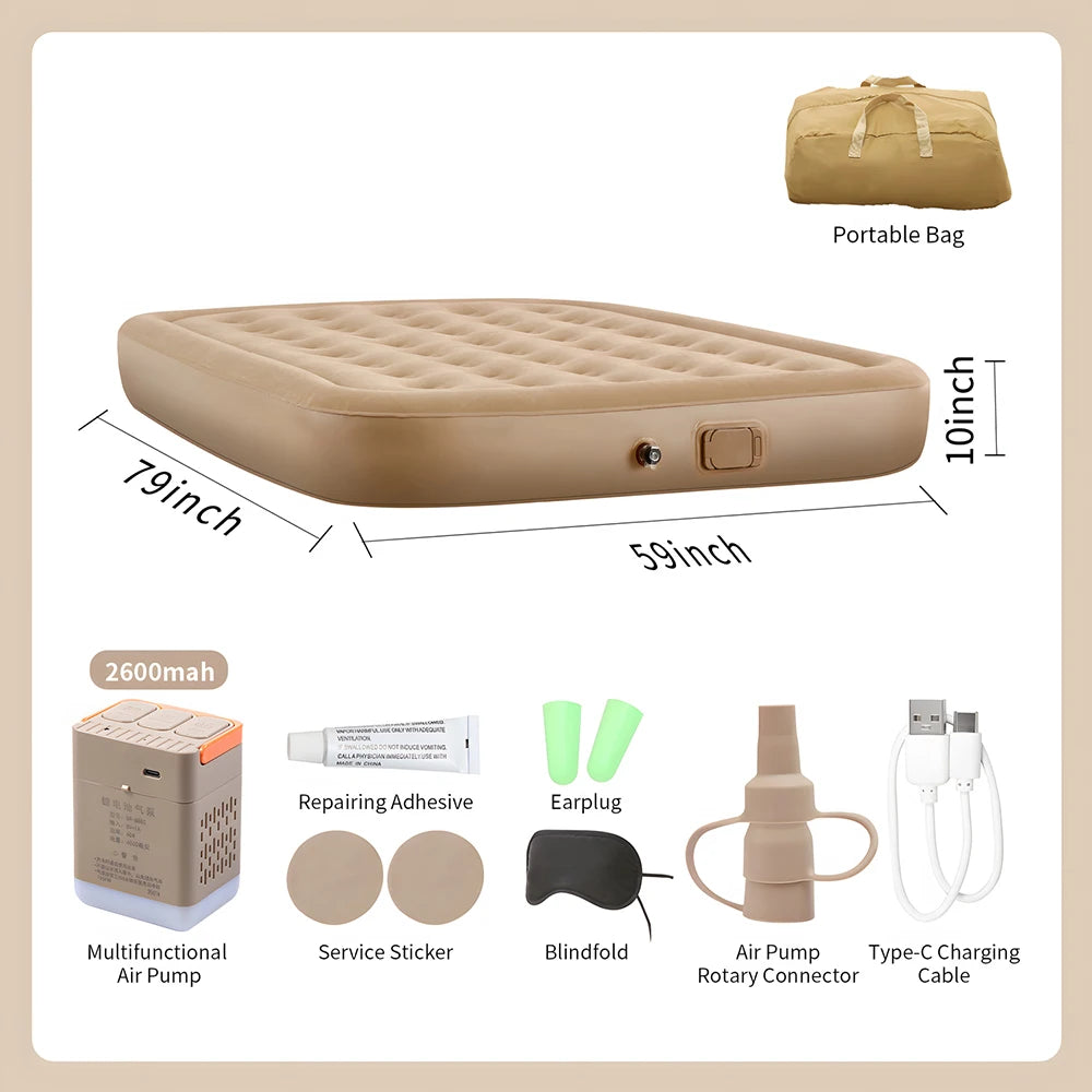 Queen Air Mattress with Built in Pump Upgraded Blow Up Mattress Luxury Flocked Top Airbed, Inflatable Mattress for Camping Guest