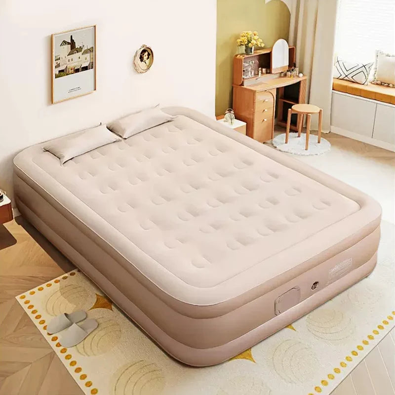 Queen Air Mattress with Built in Pump Upgraded Blow Up Mattress Luxury Flocked Top Airbed, Inflatable Mattress for Camping Guest