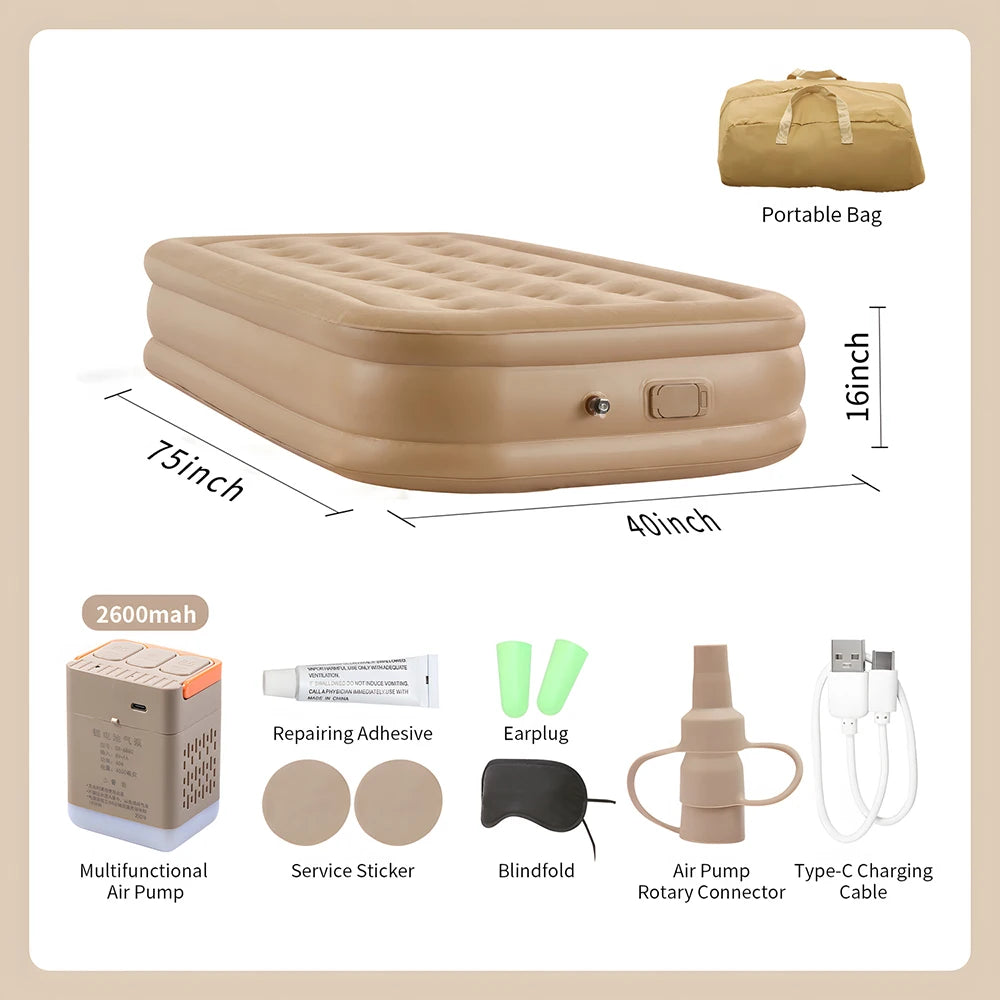 Queen Air Mattress with Built in Pump Upgraded Blow Up Mattress Luxury Flocked Top Airbed, Inflatable Mattress for Camping Guest