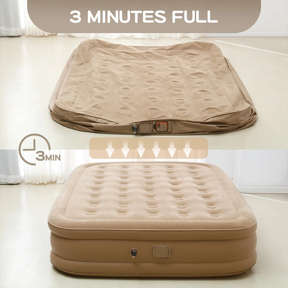 Queen Air Mattress with Built in Pump Upgraded Blow Up Mattress Luxury Flocked Top Airbed, Inflatable Mattress for Camping Guest