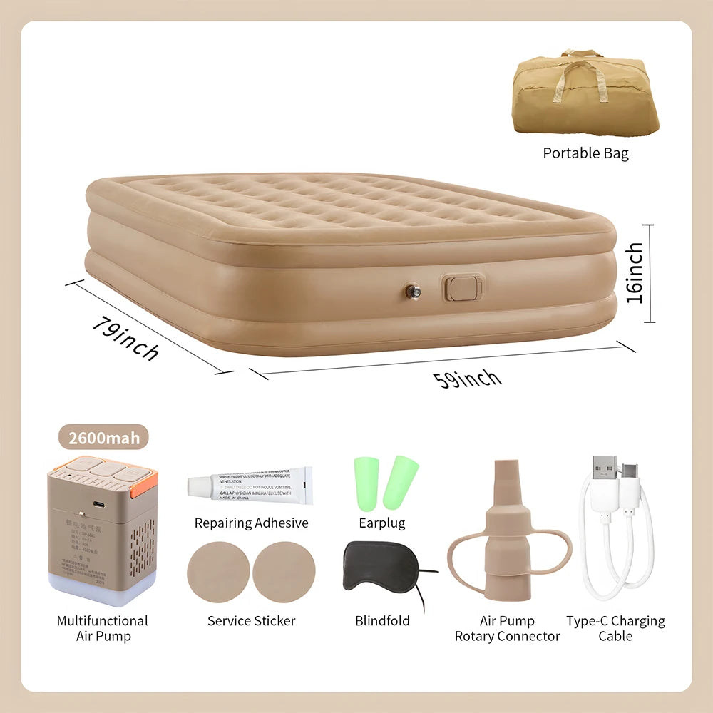 Queen Air Mattress with Built in Pump Upgraded Blow Up Mattress Luxury Flocked Top Airbed, Inflatable Mattress for Camping Guest